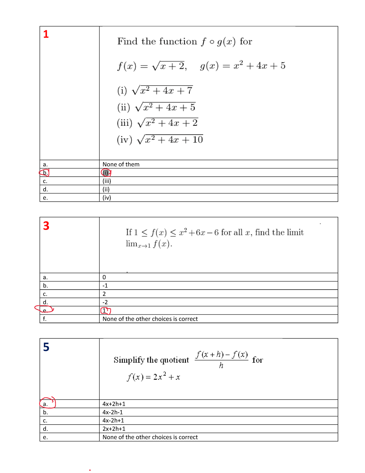 Math Mae101 - 1 A. None Of Them B. (i) C. (iii) D. (ii) E. (iv) 3 A. 0 ...