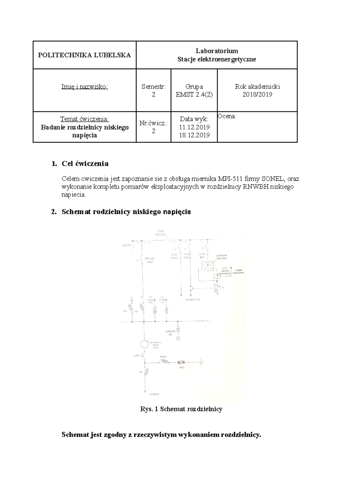 Sprawko 2 - Badanie Rozdzielnicy Niskiego Napięcia - POLITECHNIKA ...