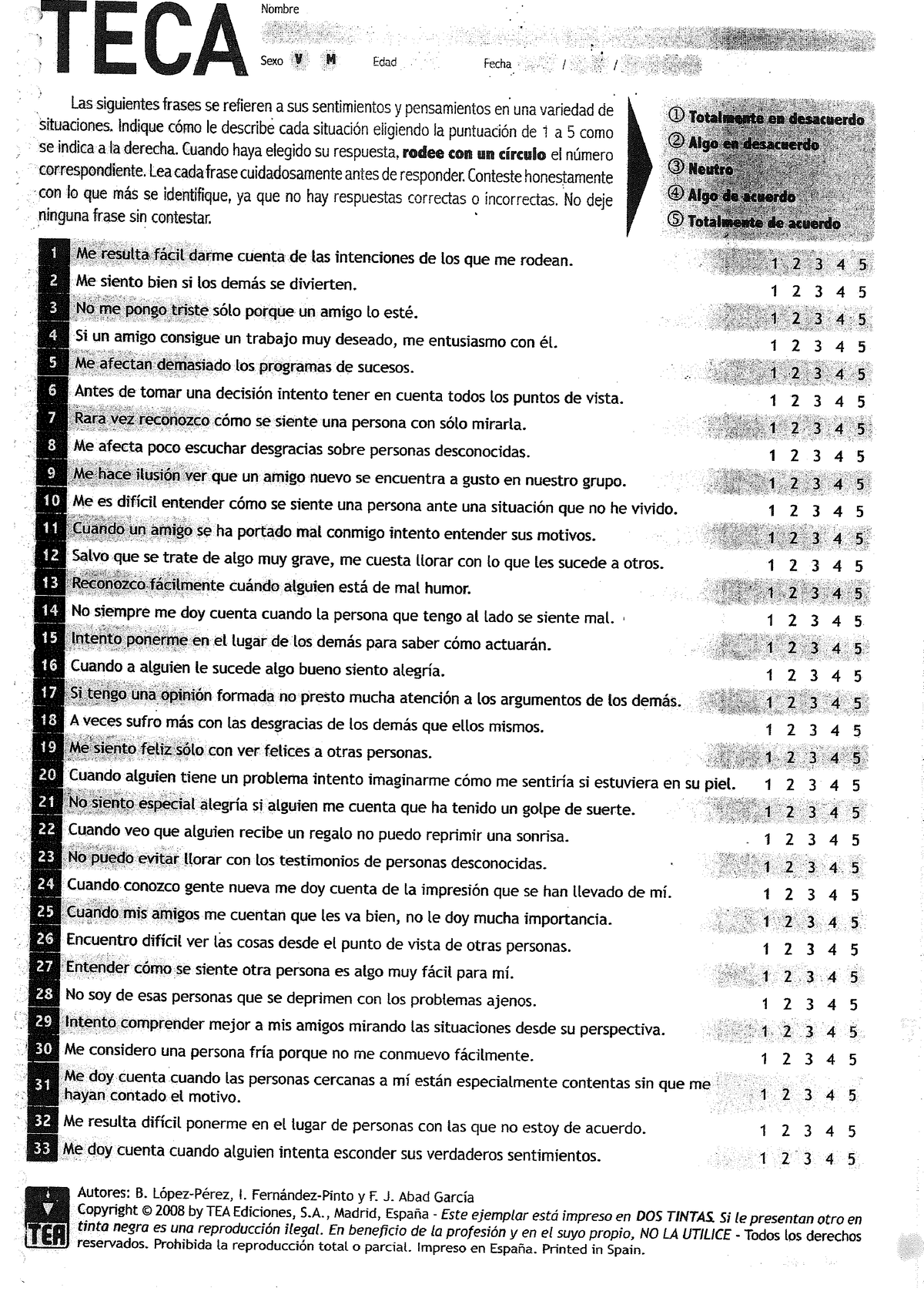 TECA. Test De Empatía Cognitiva Y Afectiva. Manual - Terapia De ...