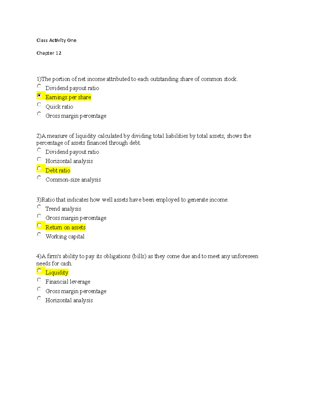 Activity 1 Chapter 12 - Class Activity One Chapter 12 1)The portion of ...