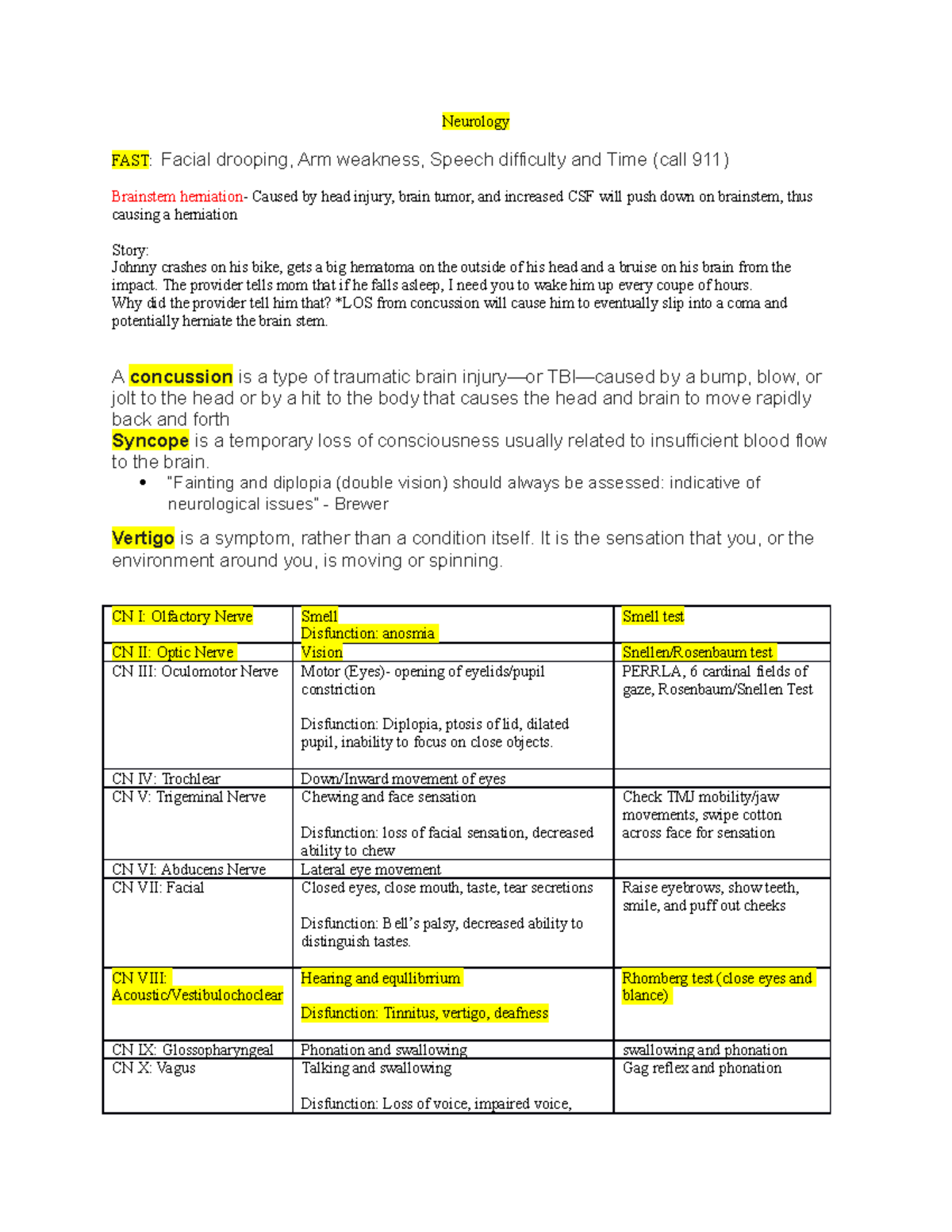 Neurology nursing study guide - Neurology FAST: Facial drooping, Arm ...