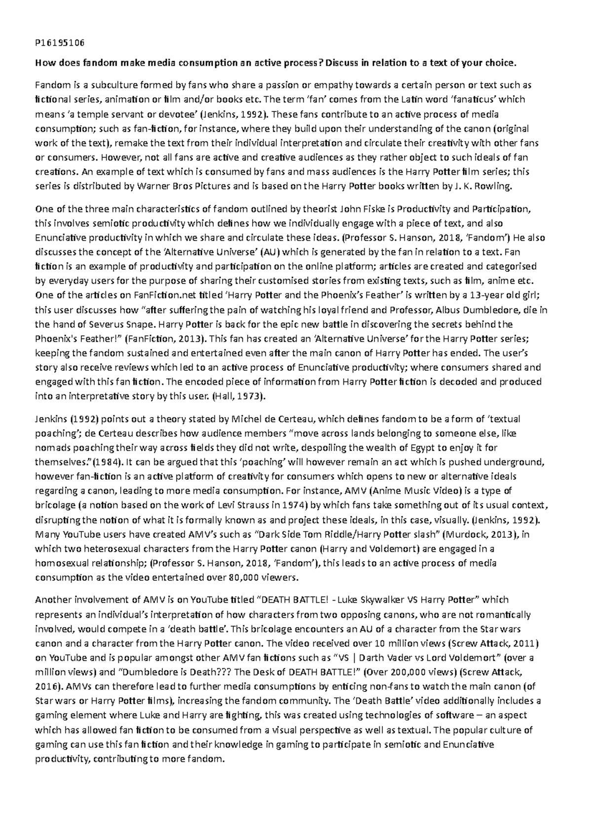 Fandom - Grade: B - How does fandom make media consumption an active ...
