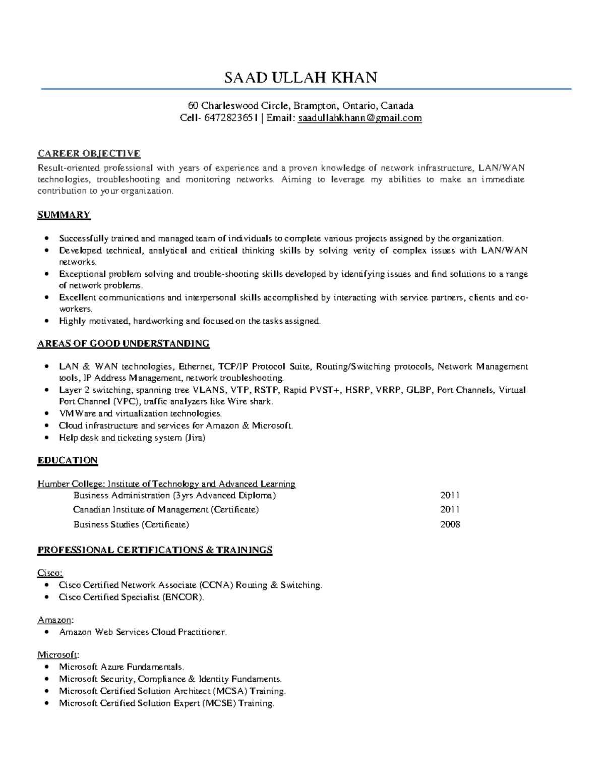 S Khan Resume - Notes hr management - SAAD ULLAH KHAN 60 Charleswood ...