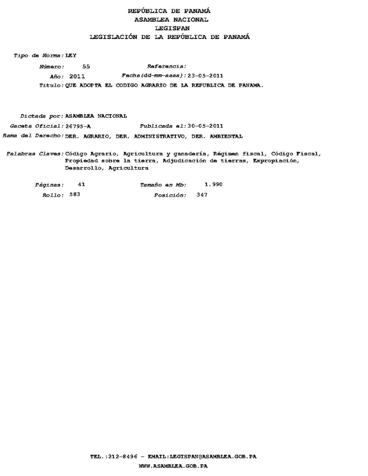 ley-55-de-2011-codigo-agrario-asamblea-nacional-rep-blica-de-panam