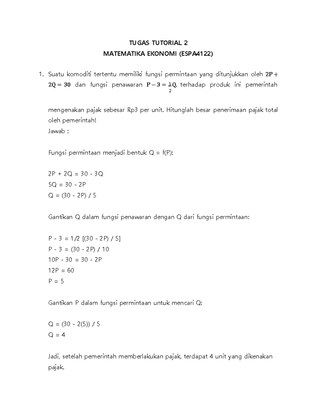 Tugas 2 Matematika Ekonomi - TUGAS TUTORIAL 2 MATEMATIKA EKONOMI ...