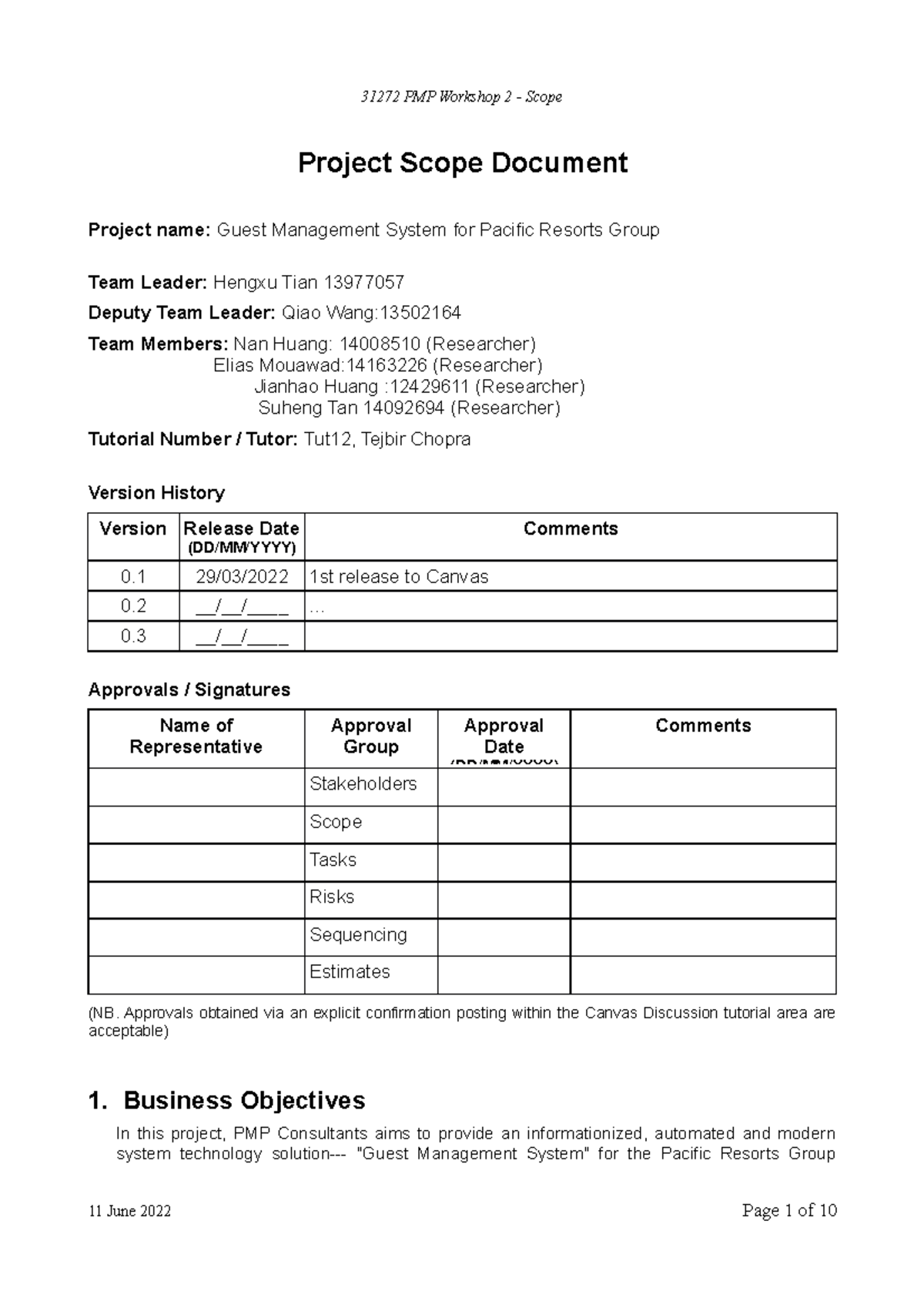 31272 Tutorial Workshop 2 Template - Scope-1-1 - Project Scope Document ...