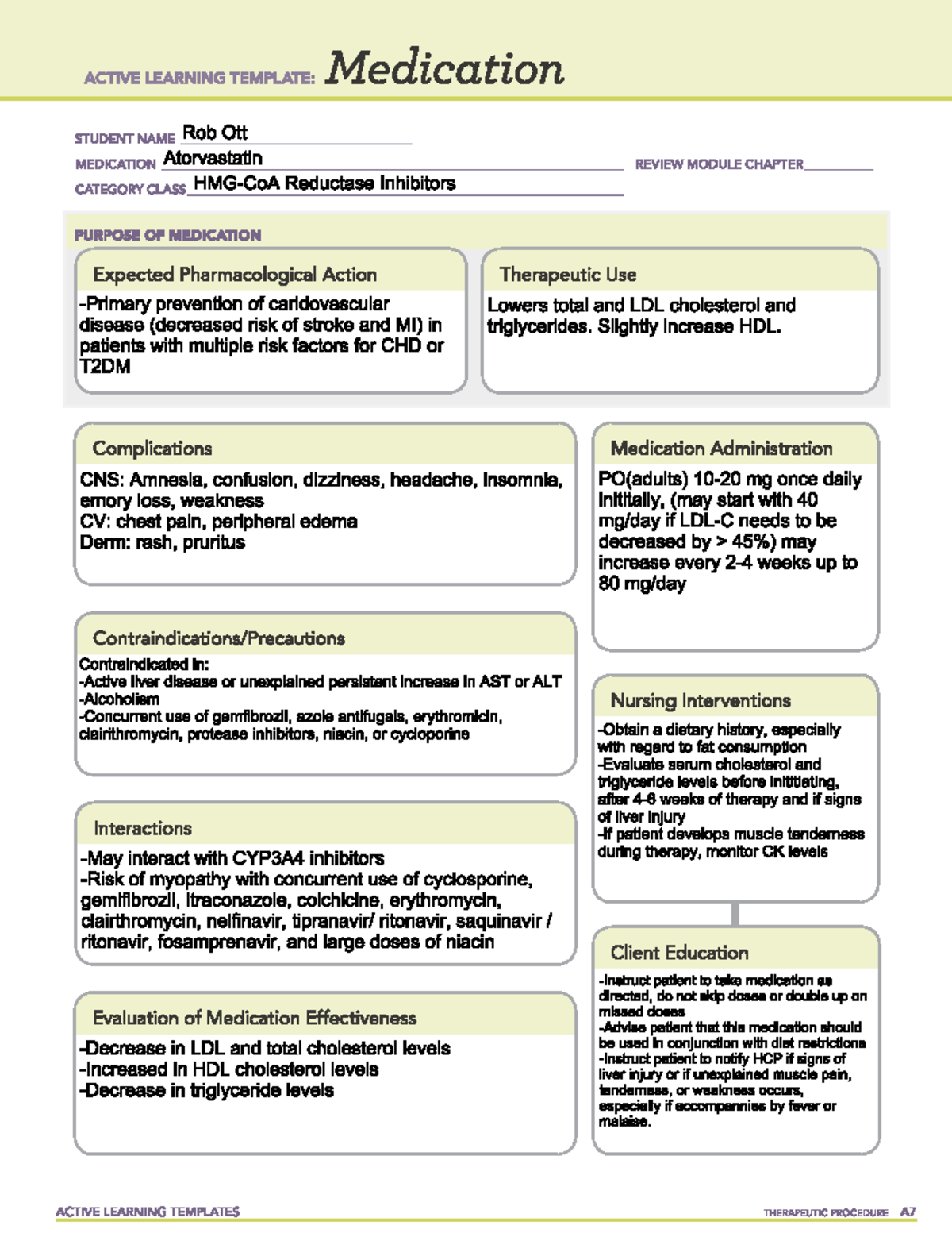 Med Card Atorvastatin - Med Card - NSG 211 - PVCC - Studocu