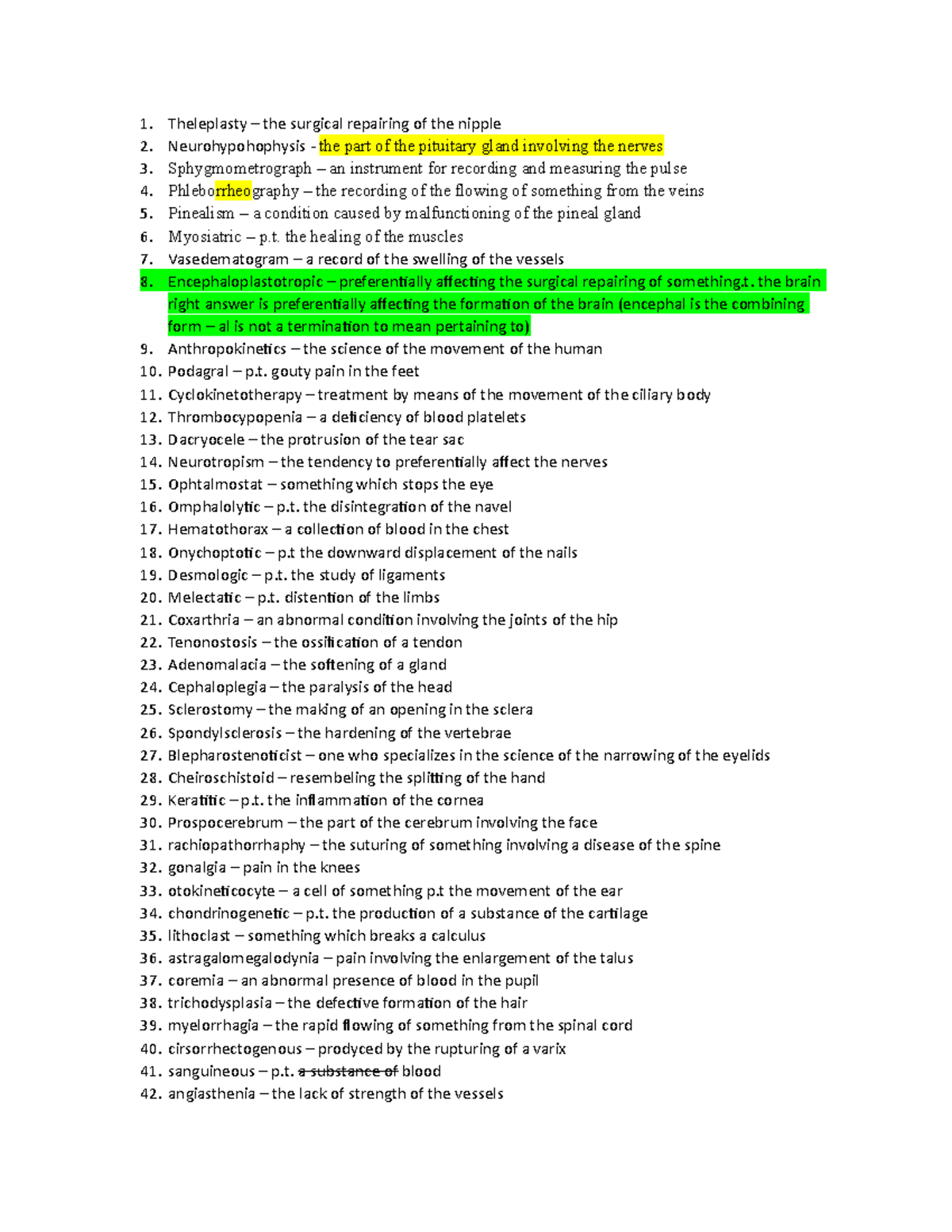 Test 1 for Medical terminology StuDocu