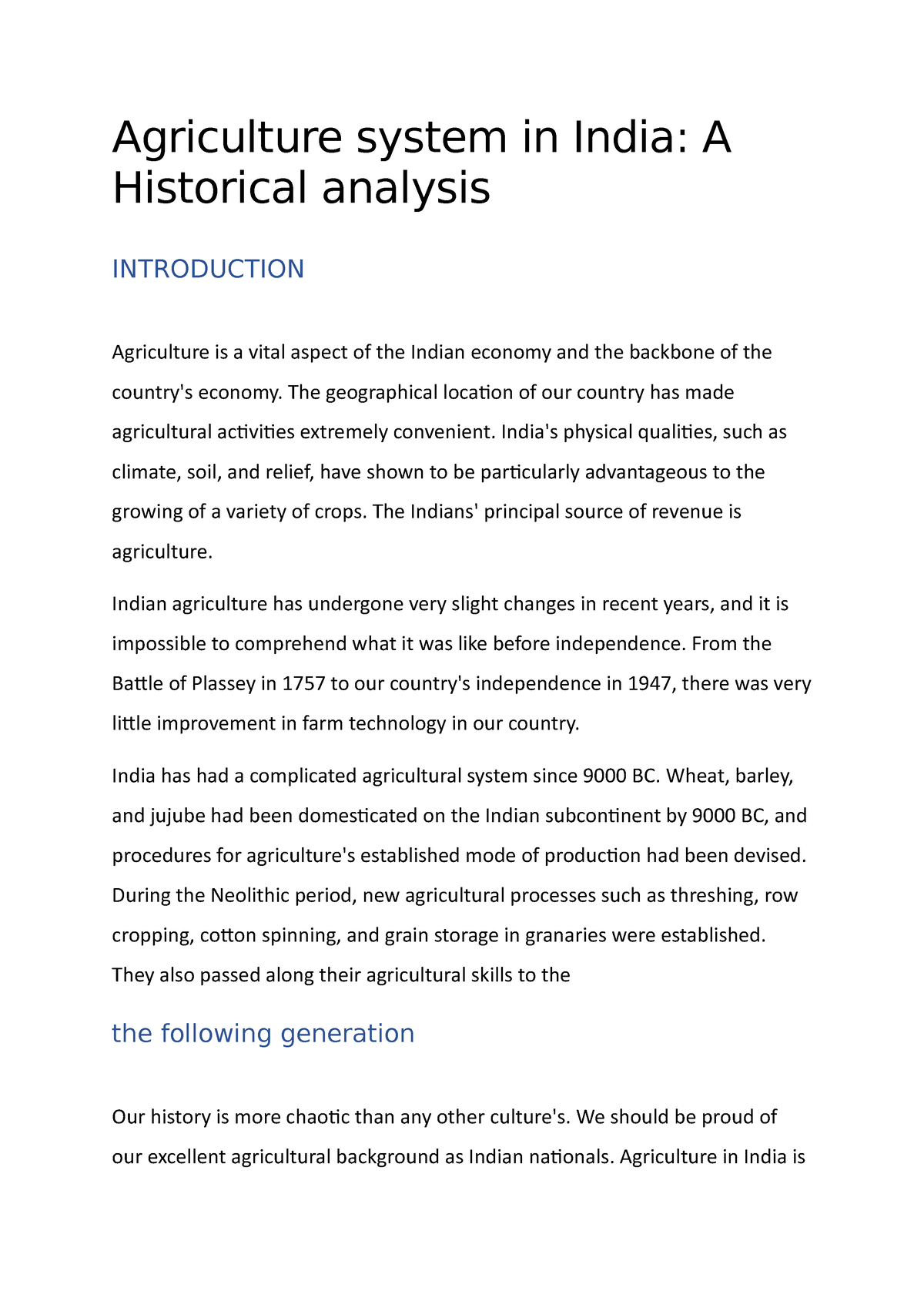 agriculture system in india essay