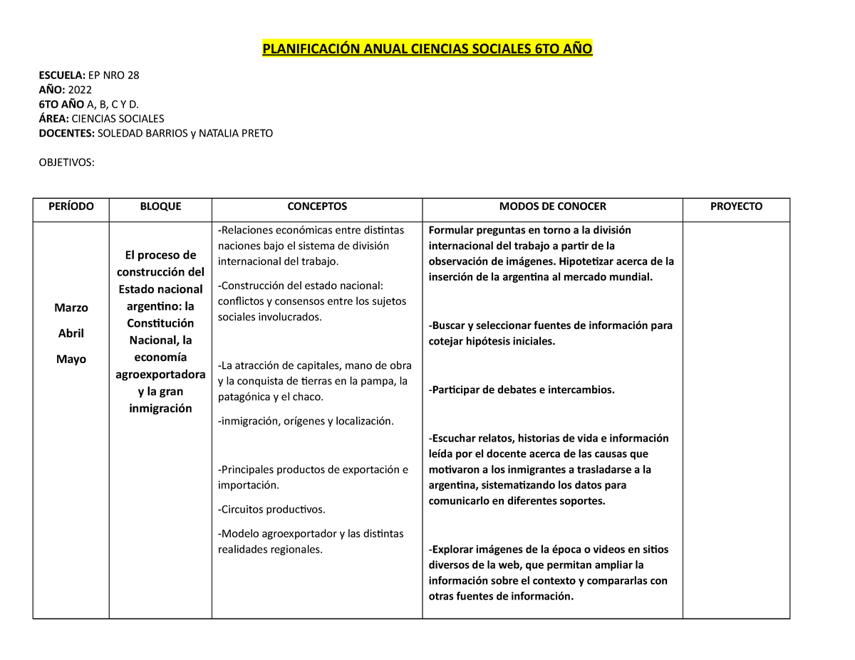 Planificaci n Anual Ciencias Sociales 6to PLANIFICACI N ANUAL