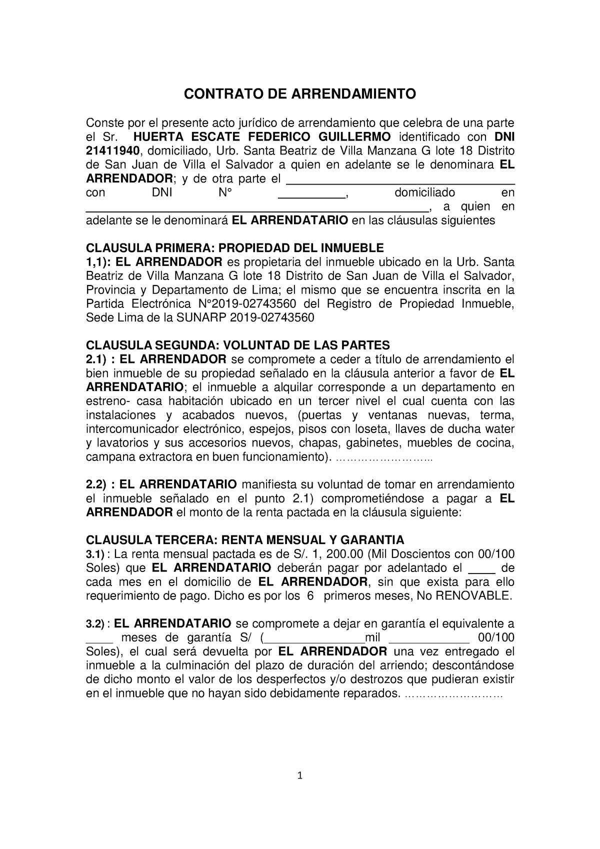 Contrato De Arrendamiento Departamento Piso 3 Contrato De Arrendamiento Conste Por El 0265