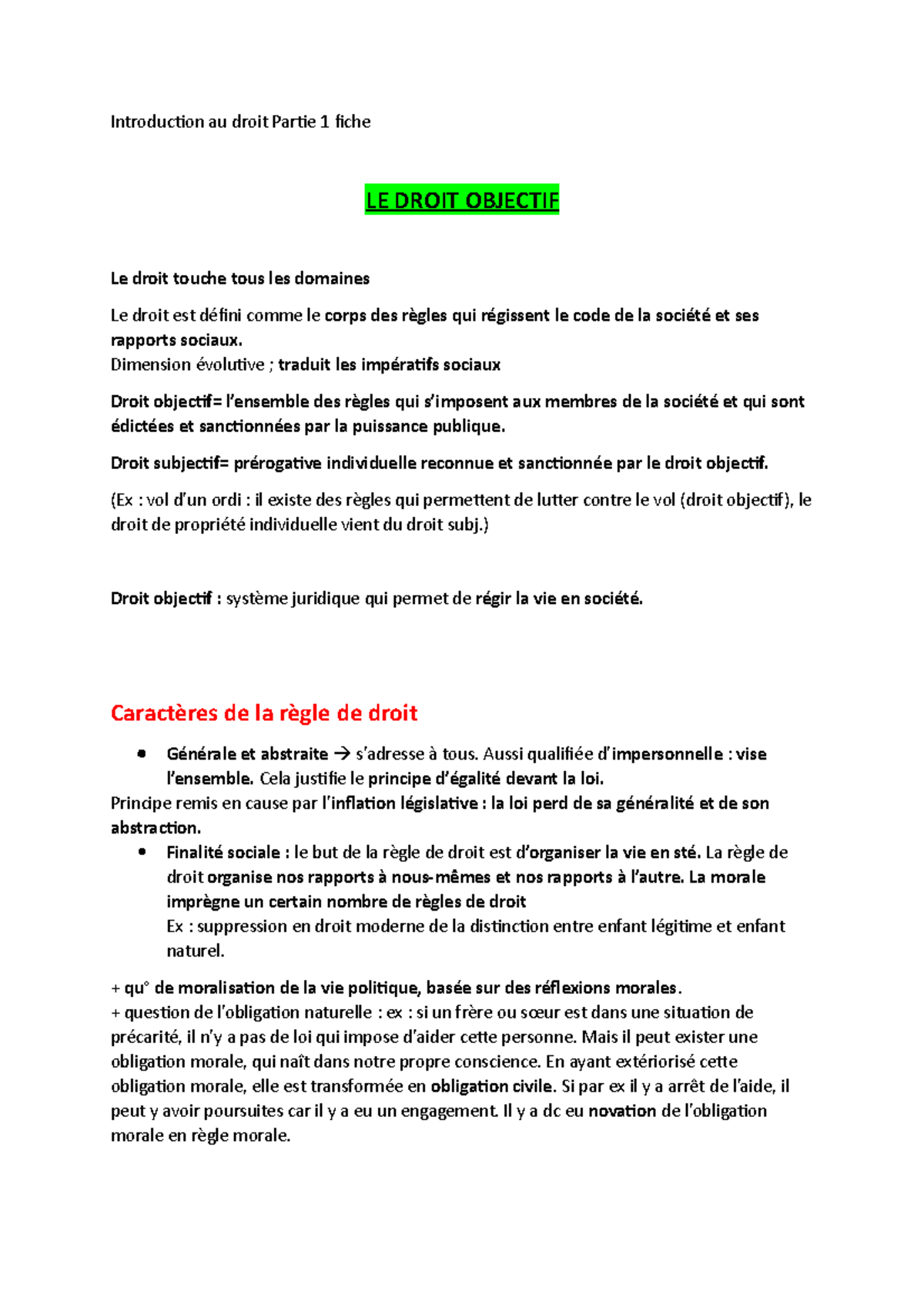 Intro au droit 1 - cours - Introduction au droit Partie 1 fiche LE ...