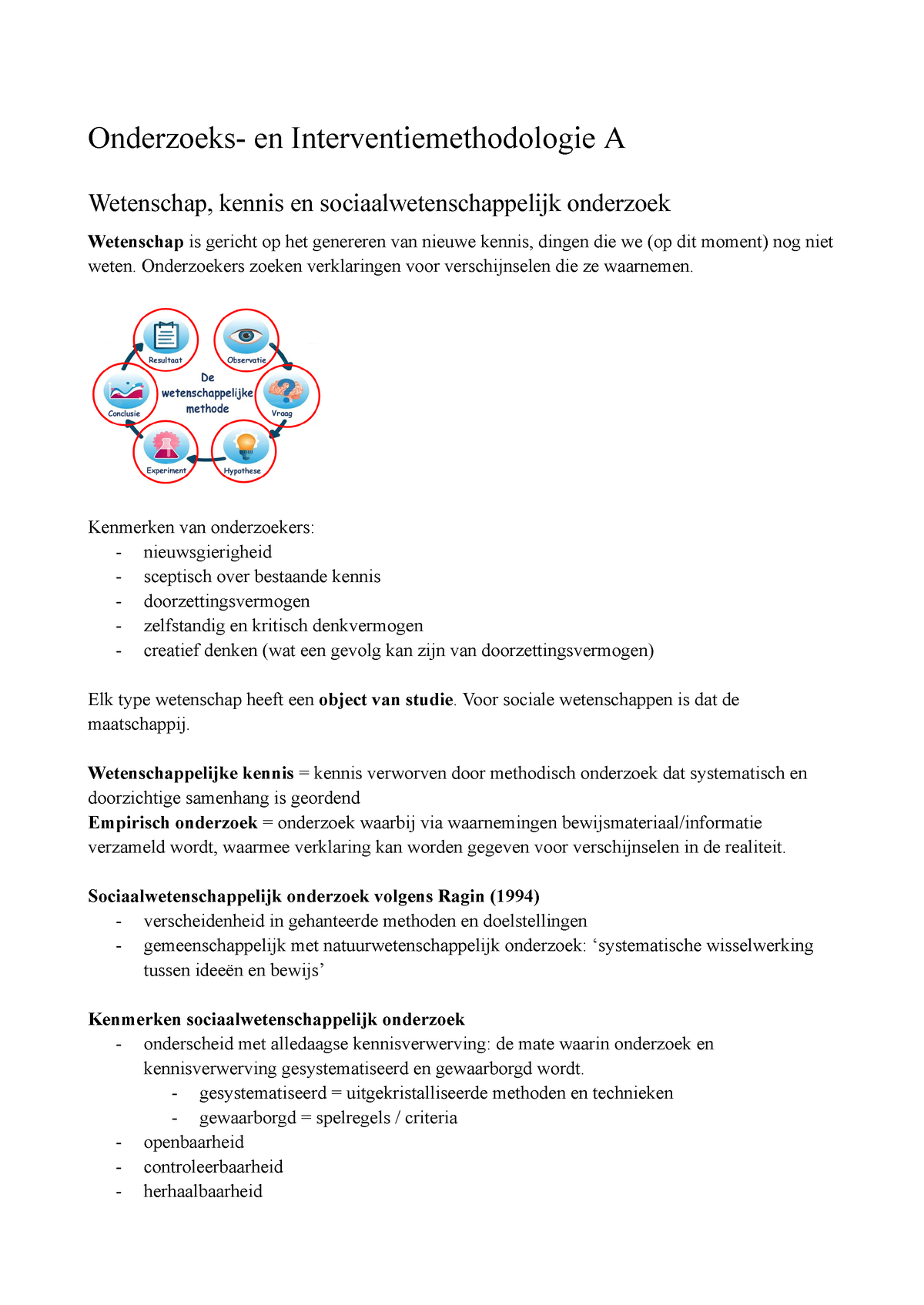 Samenvatting OIMA - Onderzoeks- En Interventiemethodologie A Wetenschap ...