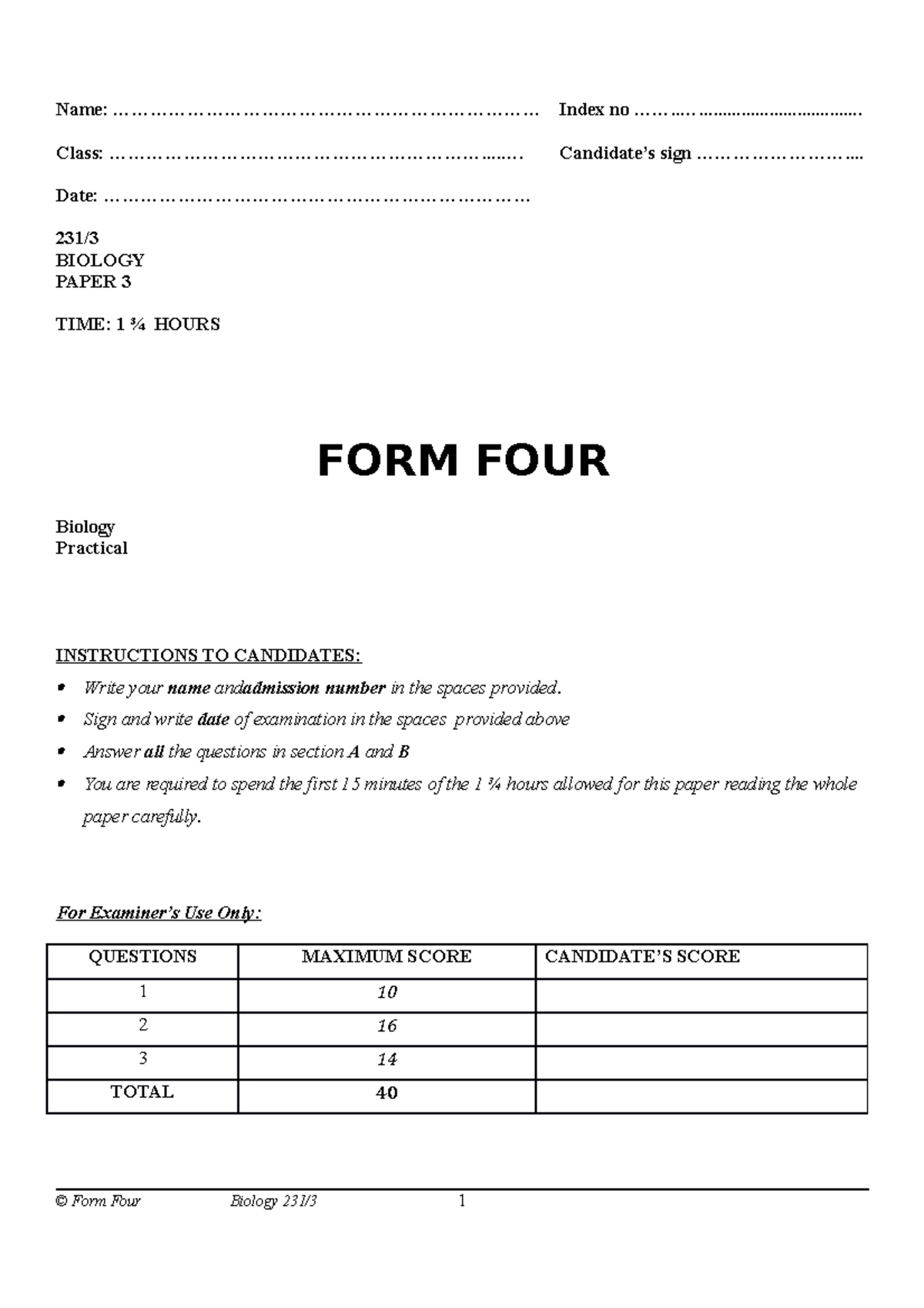 Biology Paper 3 QP - lectures notes - Name: - Studocu