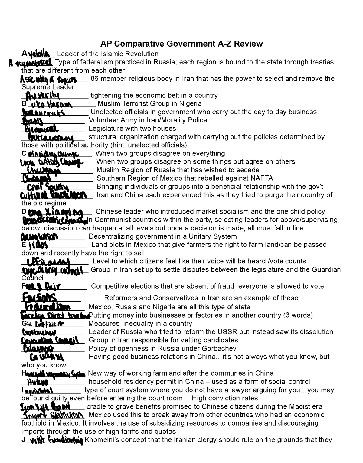 Comparative+AZ+ Review AP Comparative Government AZ Review A