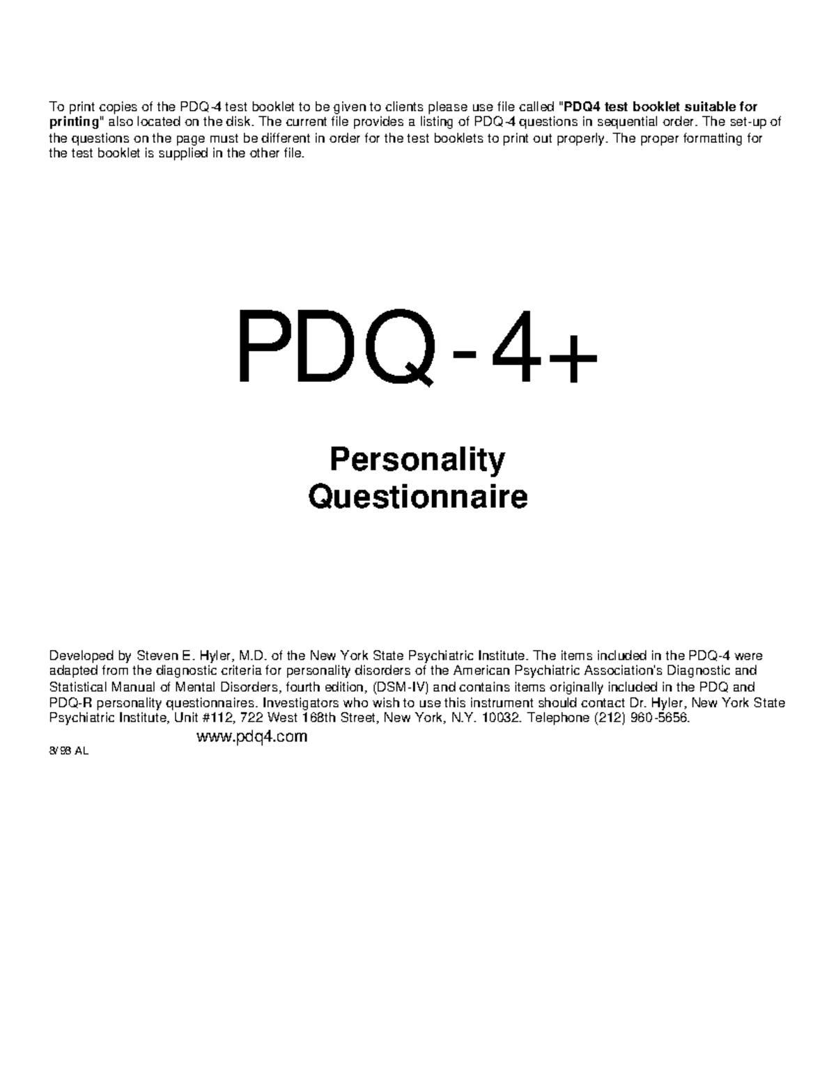 Attachment 23.3 Personality Diagnostic Questionnaire (PDQ4+) - To print ...