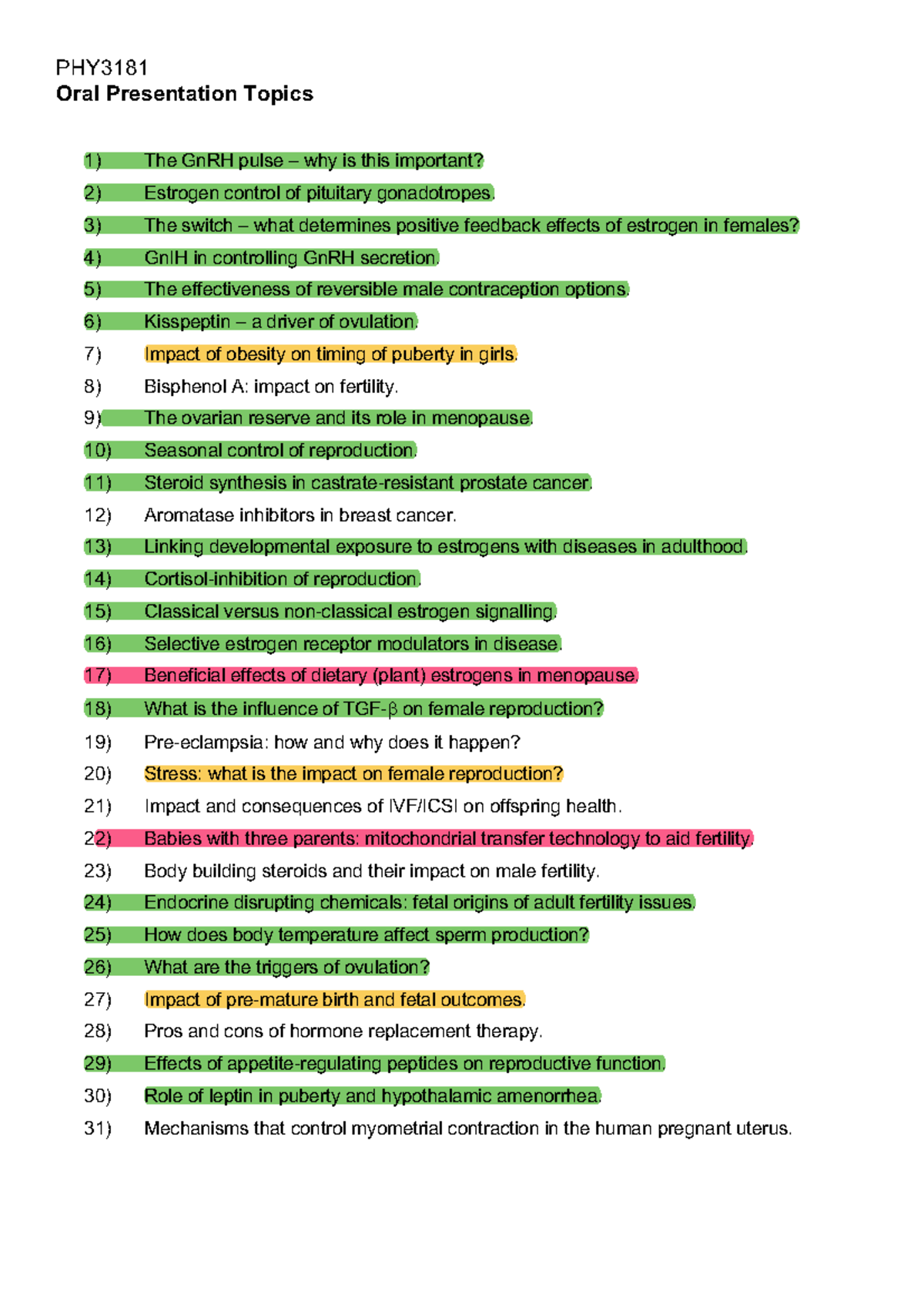 oral presentation topics year 12