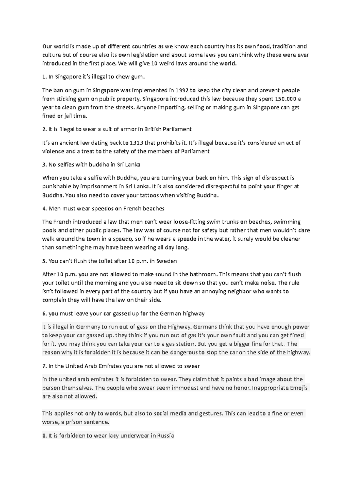 Weird laws presentatie Our world is made up of different countries