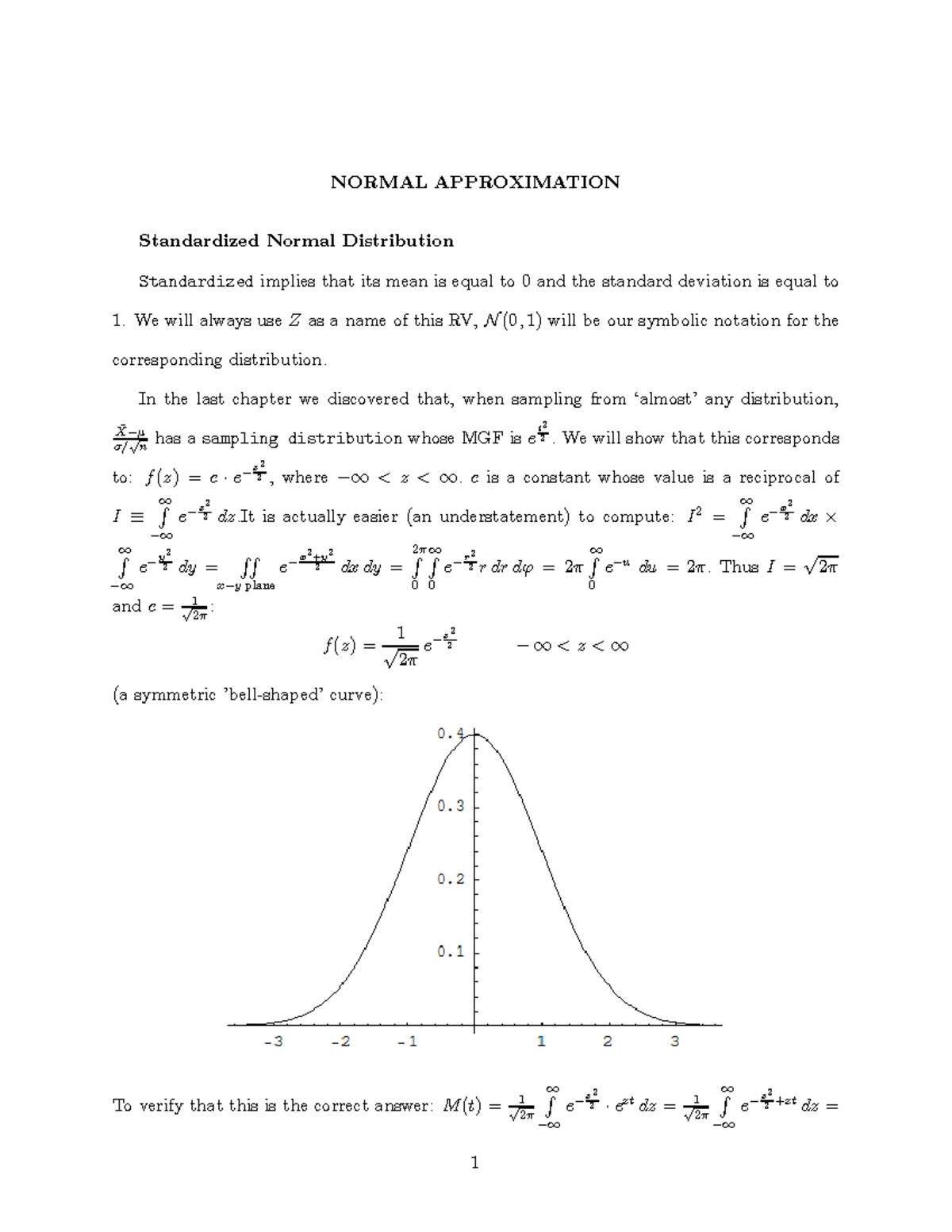 Normal Approximation - NORMAL APPROXIMATION Standardized Normal ...