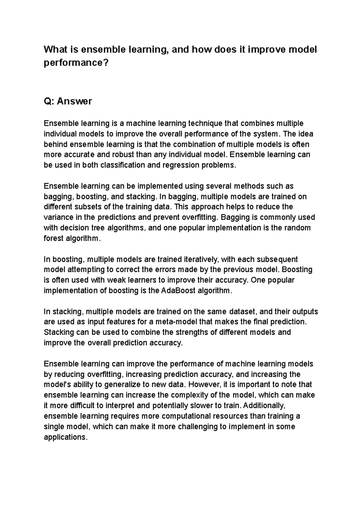 What is ensemble learning, and how does it improve model performance ...