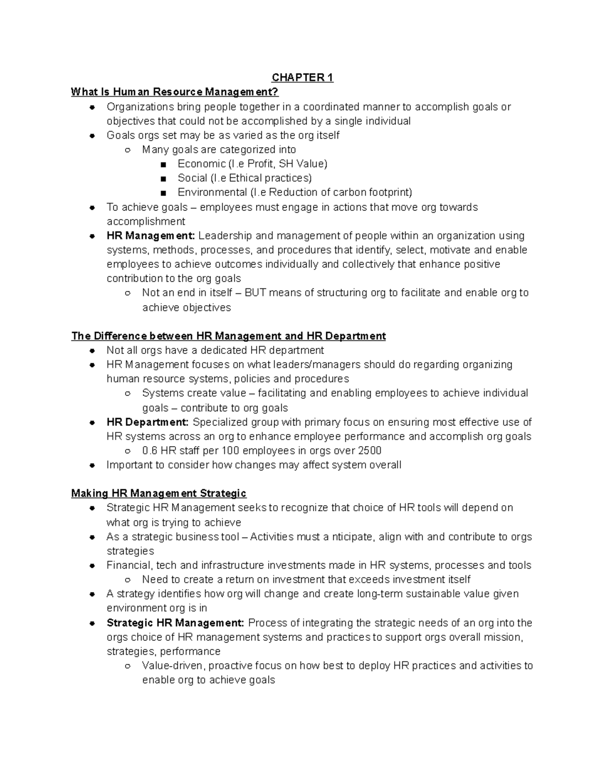 BU354 - Textbook Notes For Hr Classes - CHAPTER 1 What Is Human ...