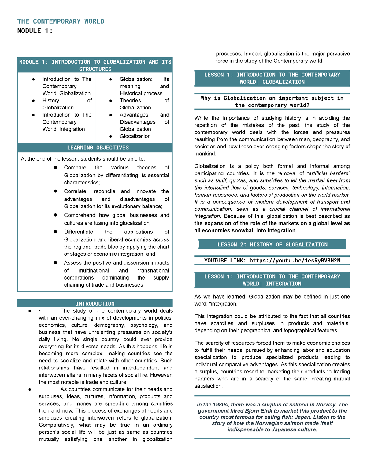 C1 Contemporary World - THE CONTEMPORARY WORLD MODULE 1: MODULE 1 ...