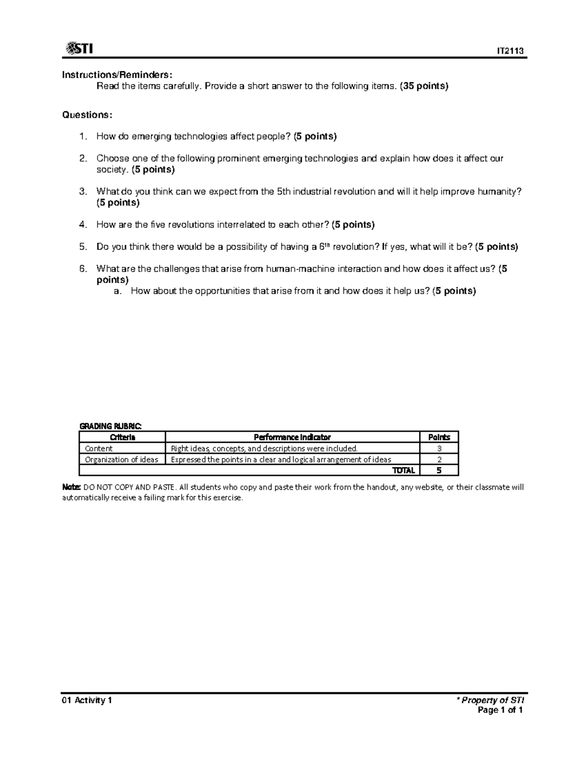 01 Activity 1 - activities - Bachelor of Science major in Psychology ...