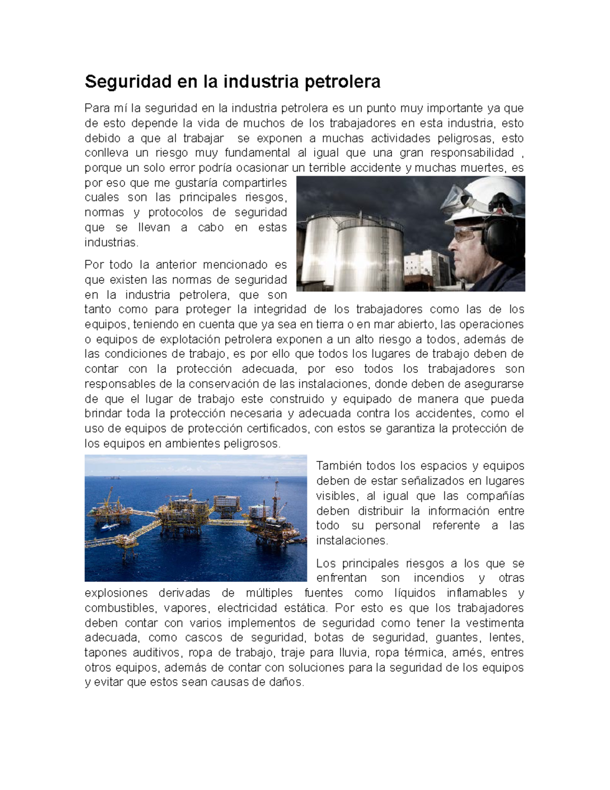 Seguridad en la industria petrolera - Por todo la anterior mencionado ...