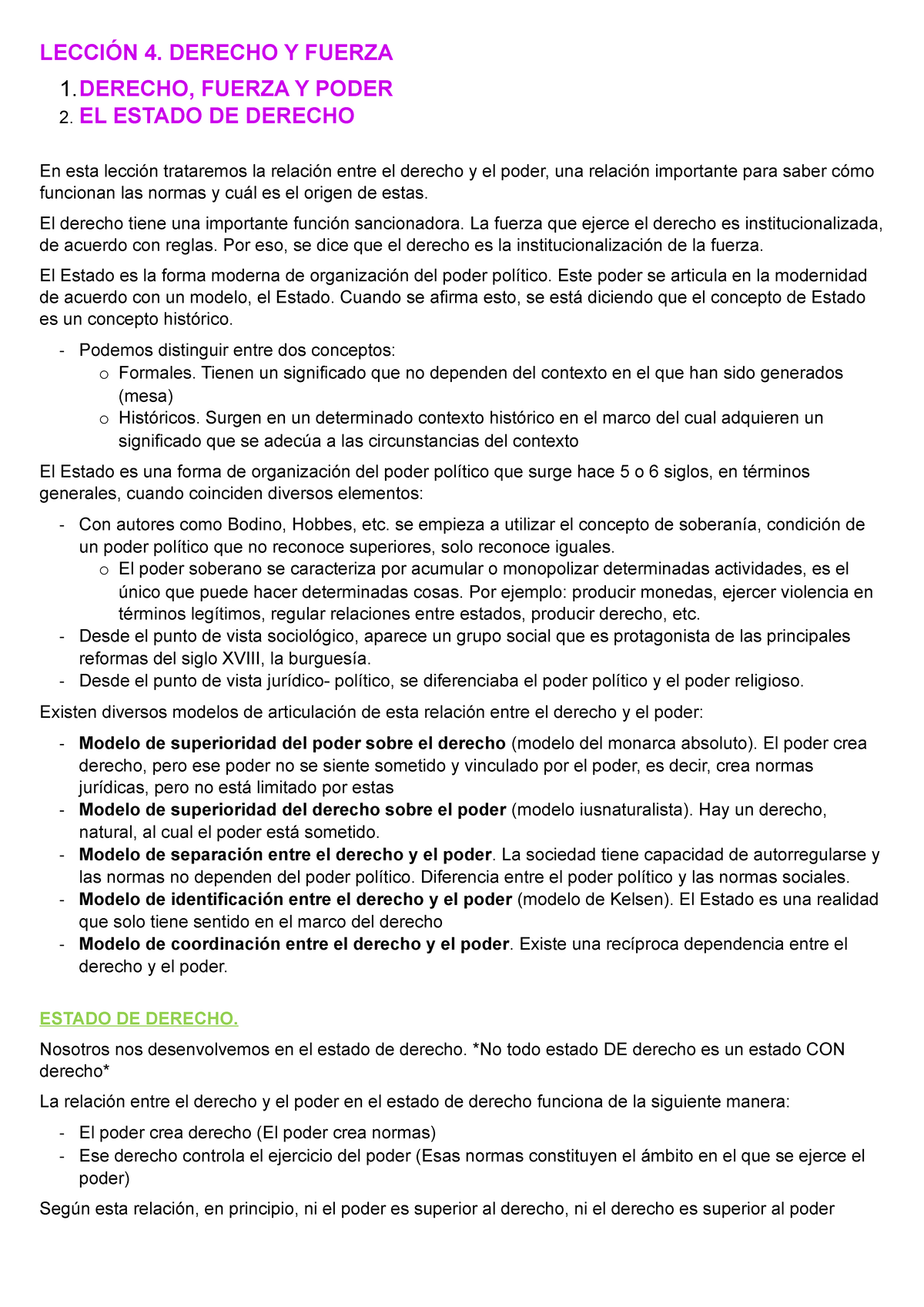 TEMA 4 - Apuntes tema 4 - LECCIÓN 4. DERECHO Y FUERZA 1. DERECHO ...