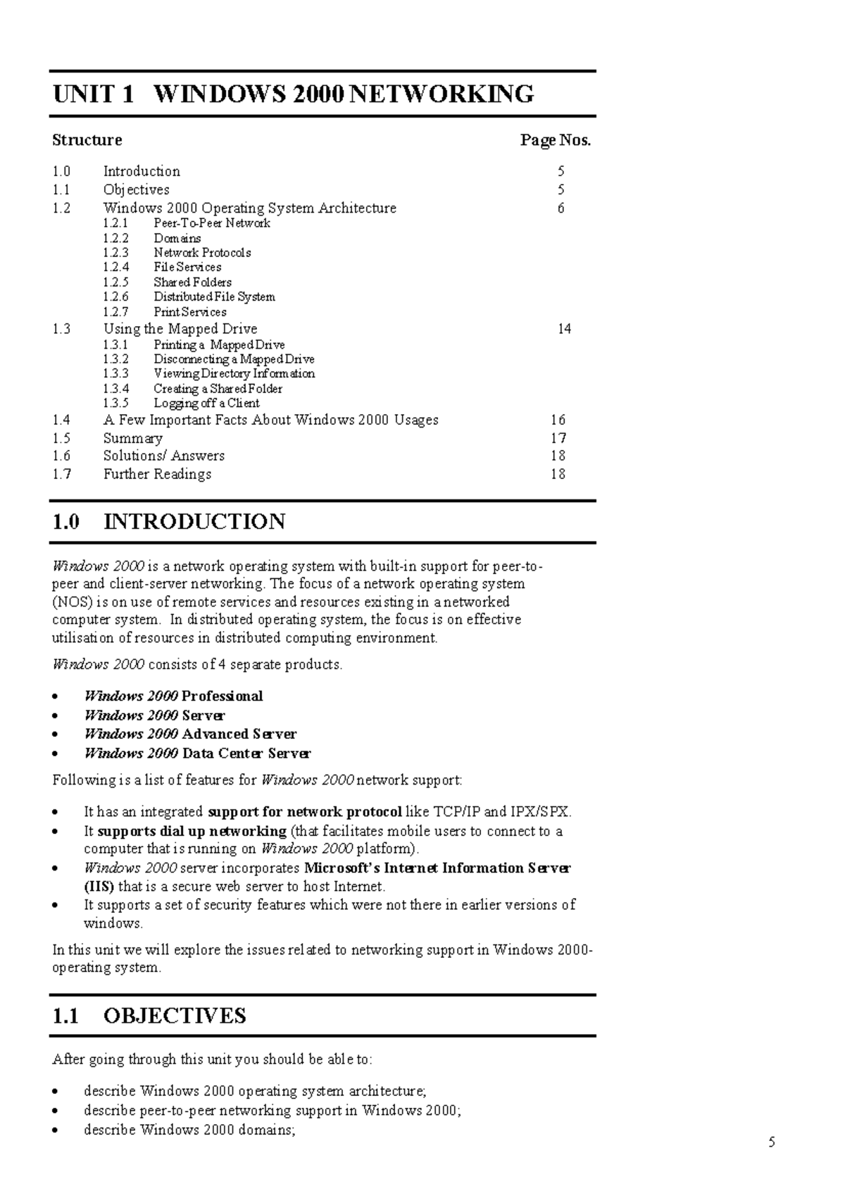 Block 1 - Windows 2000 UNIT 1 WINDOWS 2000 NETWORKING Networking ...