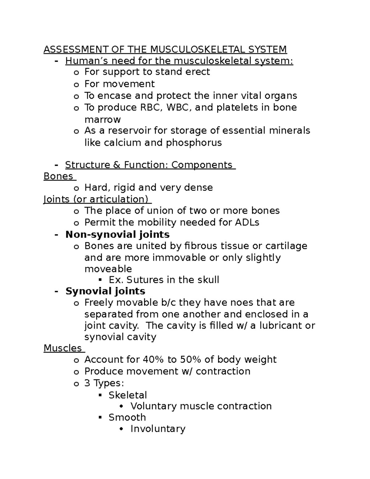 Assessment OF THE Musculoskeletal System - ASSESSMENT OF THE ...