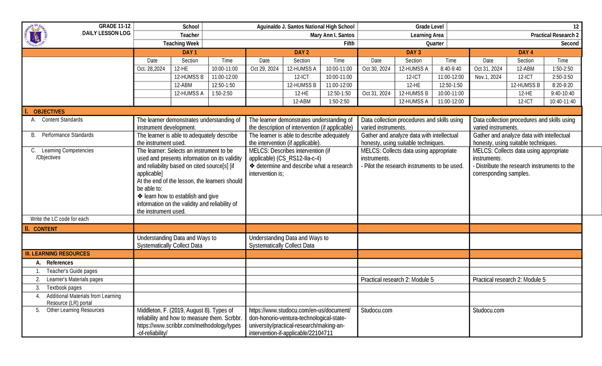 PR2-Q2-WEEK -5-24-25 - DLL - GRADE 11- DAILY LESSON LOG School ...