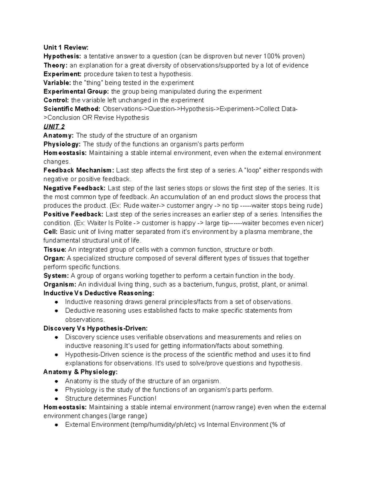 Biology Unit 2 Exam Exam 2 Review Guide Completed Unit 1 Review