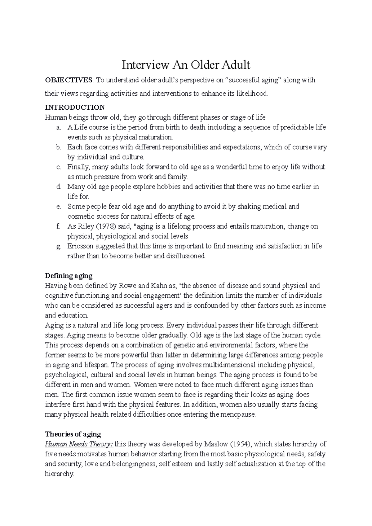 MPC7 Practical 3 Interview Older Adult - Interview An Older Adult ...