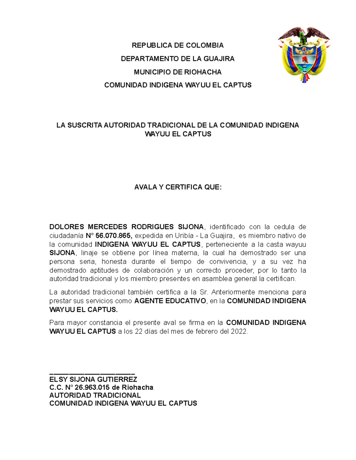 Aval Indigena Trabajo Actas Modelo Para Tomas De Deciciones Diversas Republica De Colombia