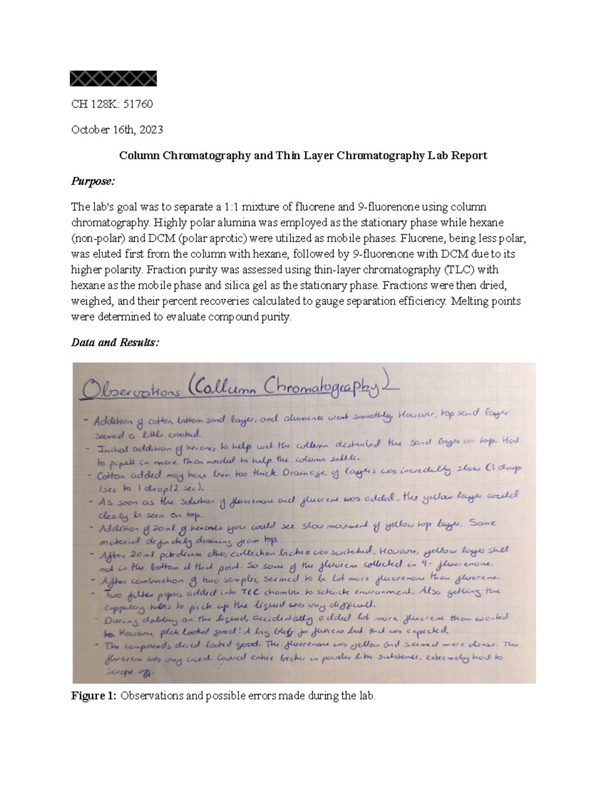 column chromatography experiment report