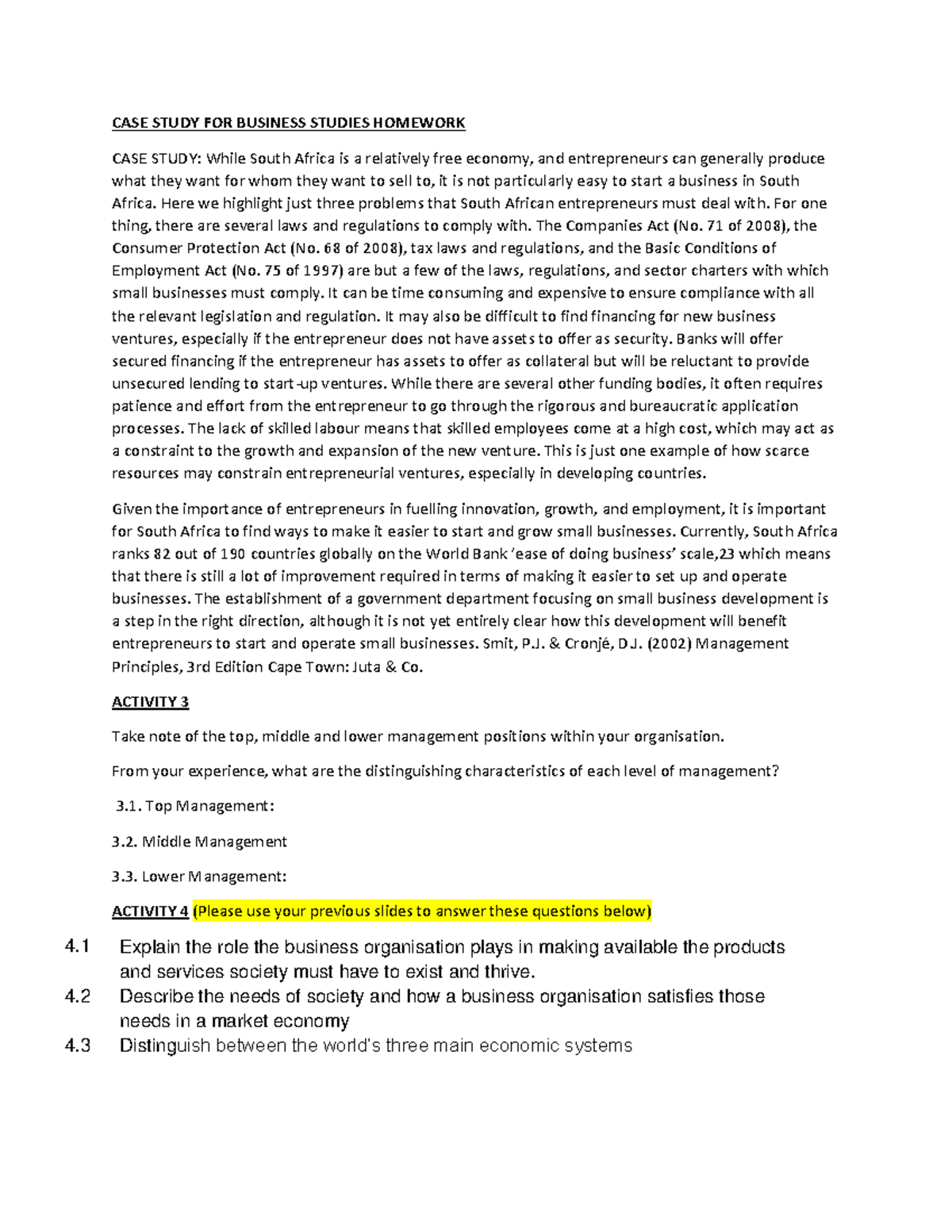 CASE Study FOR Business Management Homework - CASE STUDY FOR BUSINESS ...