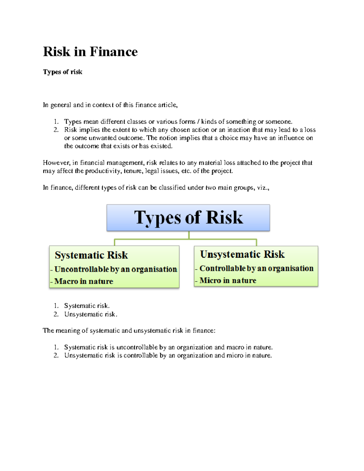 Types of Risks - Risk in Finance Types of risk In general and in ...