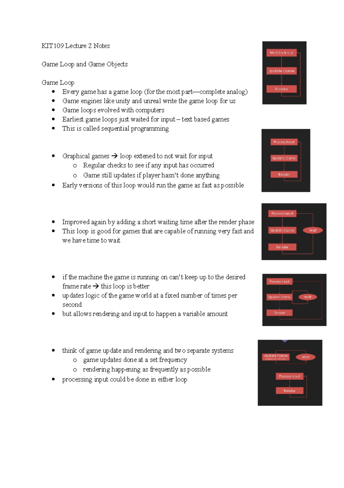 Lecture 2 Notes - KIT109 Lecture 2 Notes Game Loop and Game Objects ...