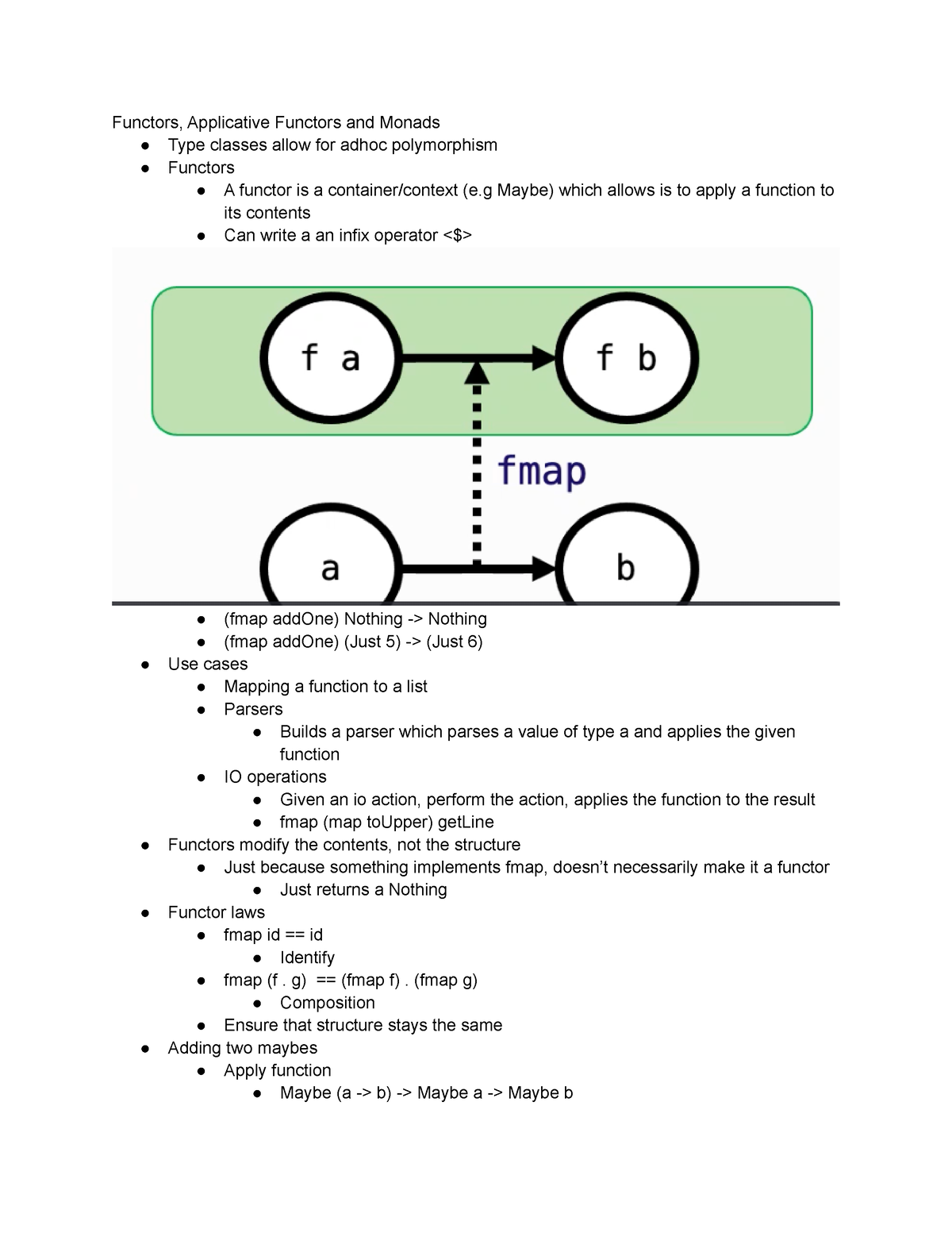 Functional Programming Bullet Pointed Key Concepts 2022/2023 - Functors, Applicative Functors 