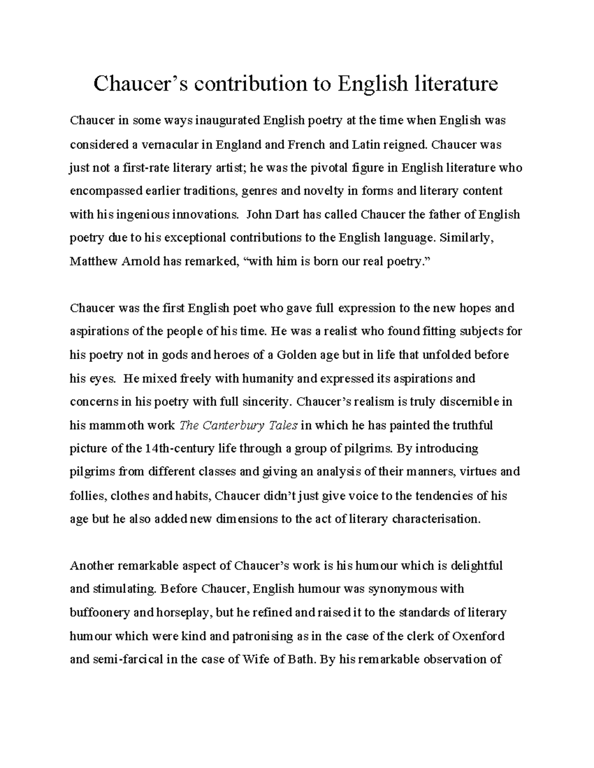 56, B.A I, English (hons Chaucer’s contribution to English