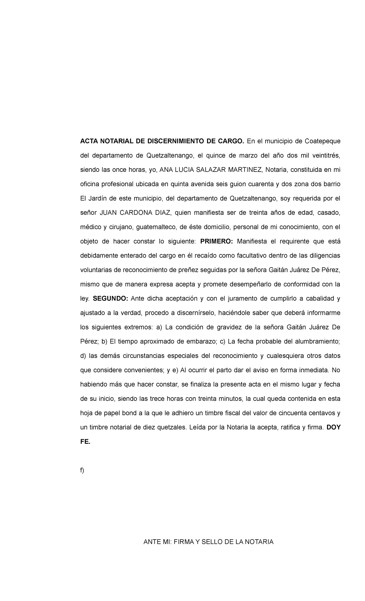 Acta Notarial De Disernimiento 2 Acta Notarial De Discernimiento De