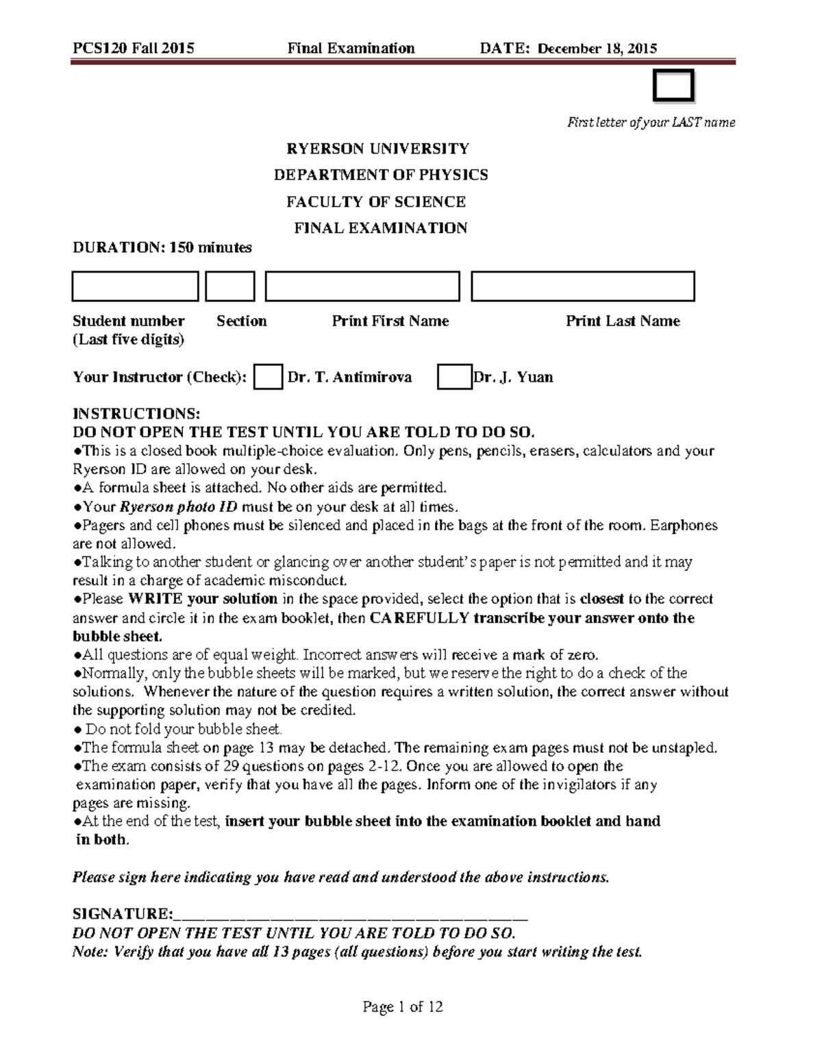 PCS120 F2015 Final Exam questions with answers RYERSON UNIVERSITY