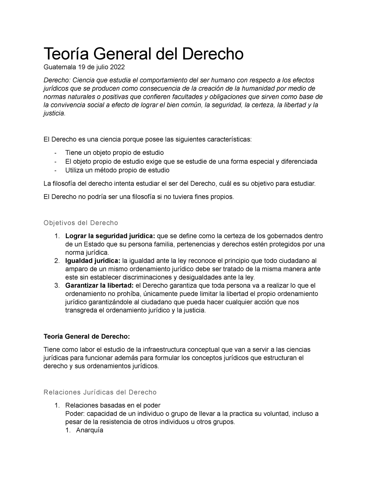 Teoría General Del Derecho Teoría General Del Derecho Guatemala 19 De Julio 2022 Derecho 5517