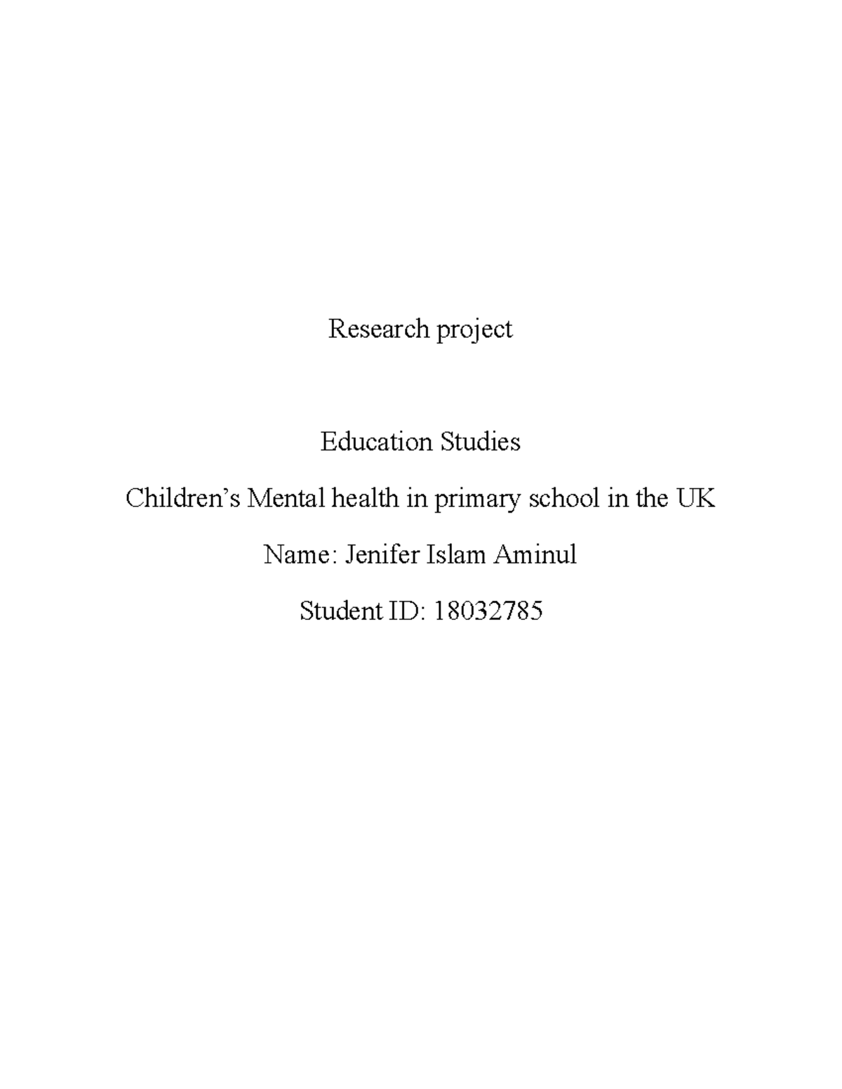 Dissertation Project pdf - Research project Education Studies Children ...