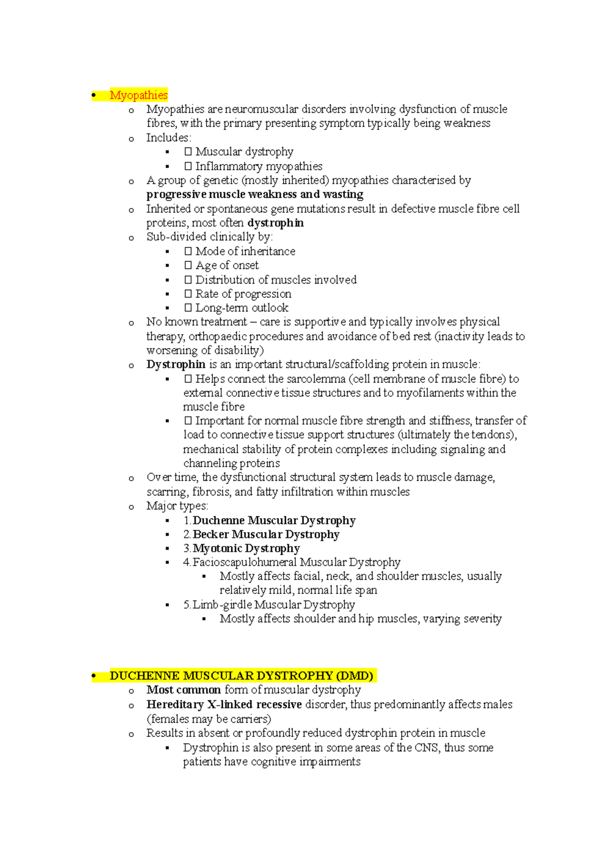 Different types of Myopathies - Myopathies o Myopathies are