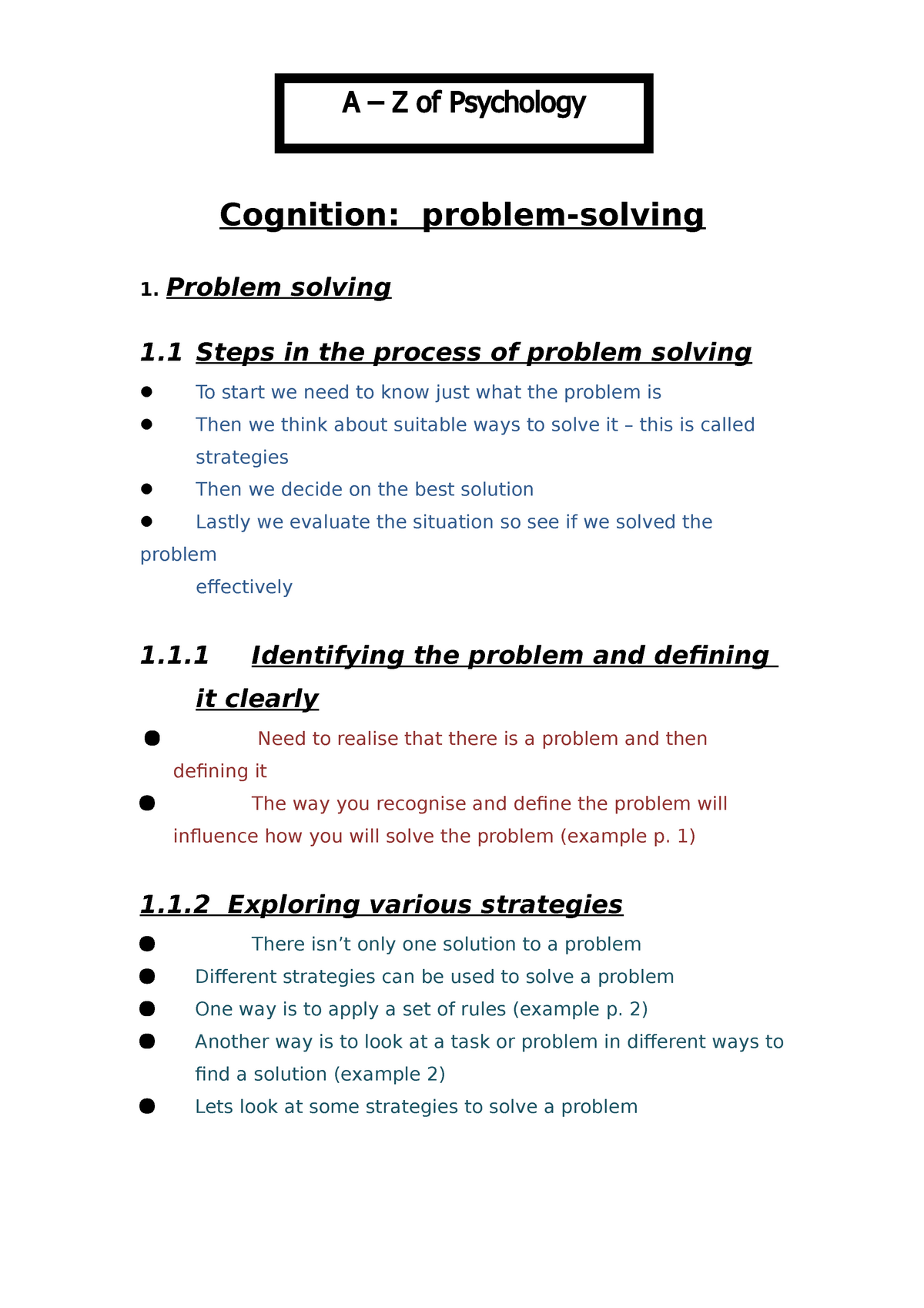 cognition and problem solving