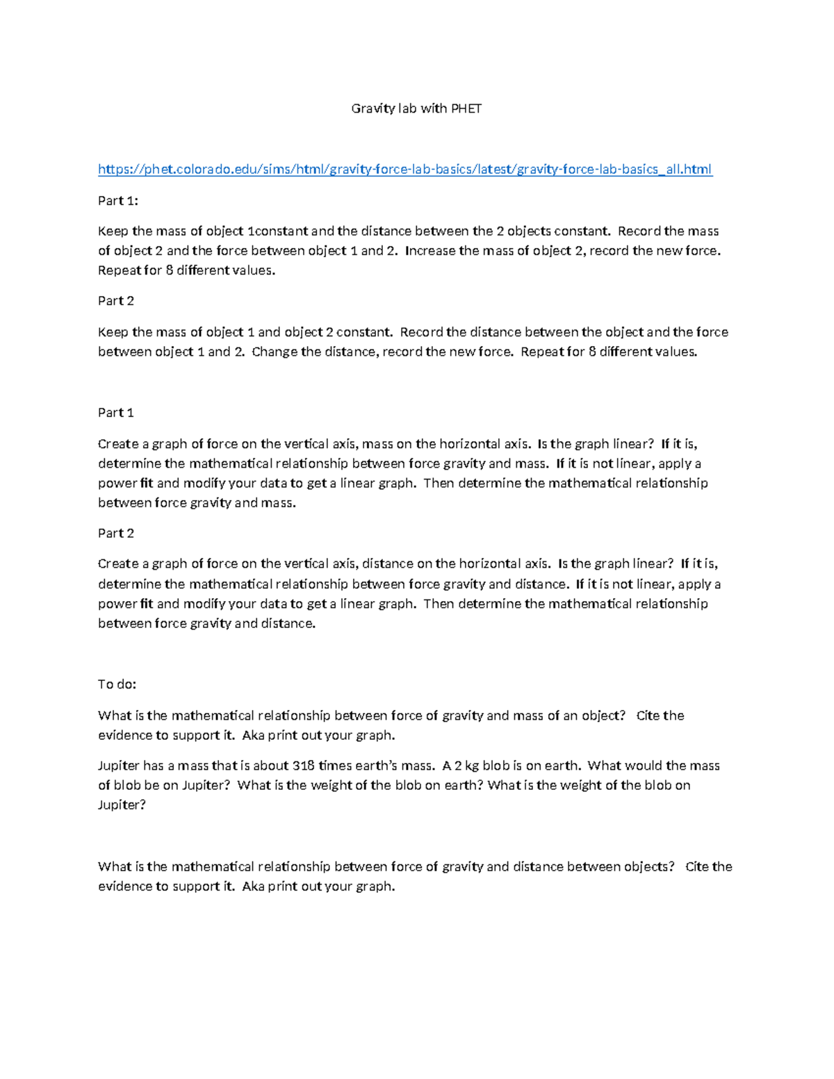 Gravity lab with PHET Gravity lab with PHET Studocu