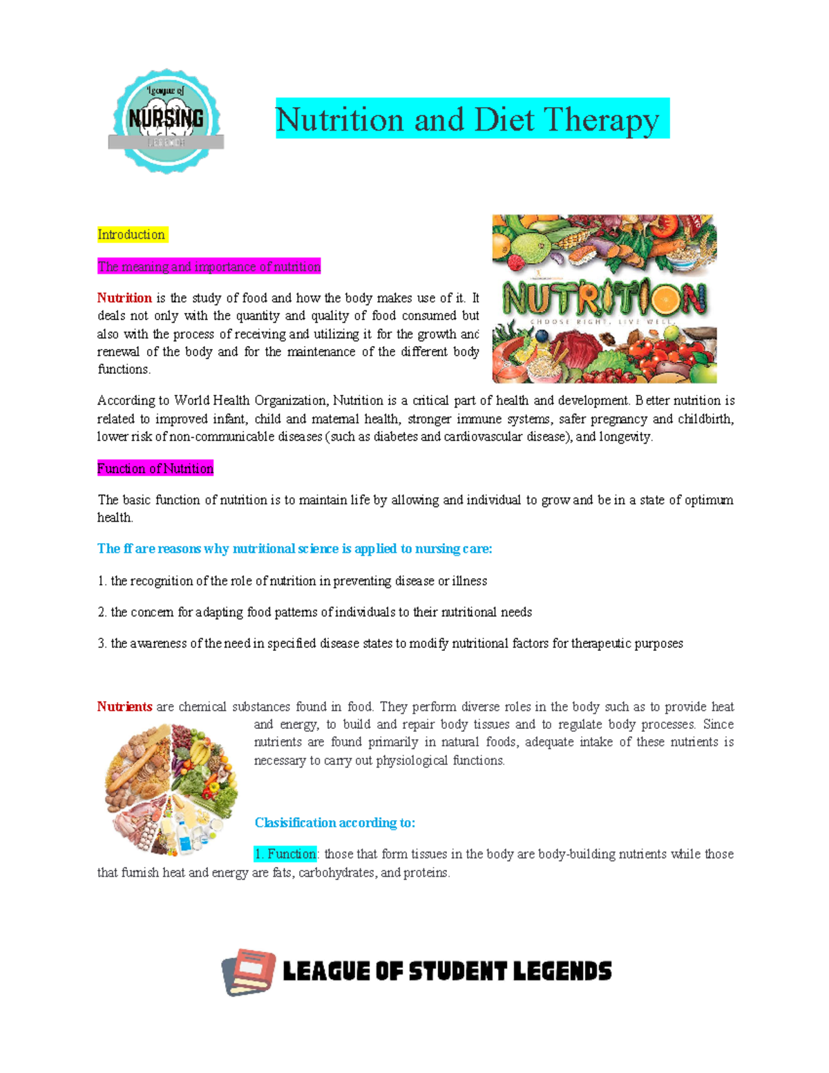 Introduction To Nutrition - Nutrition And Diet Therapy Introduction The ...