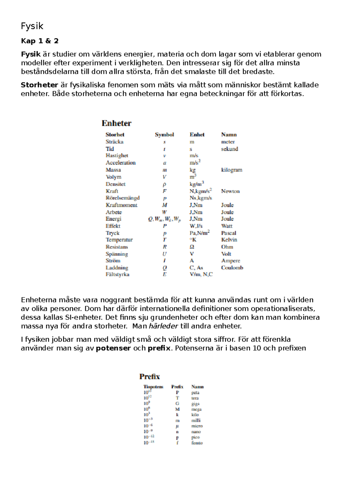 Fysik Studyguide - Fysik Kap 1 & 2 Fysik är Studier Om Världens ...